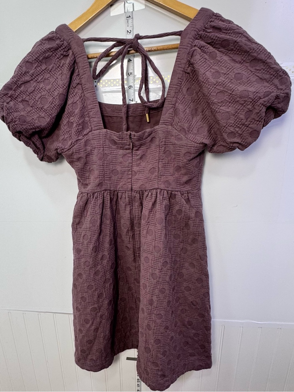 Madewell XXS Mauve Textured Puff Sleeve Open Back Cottagecore Mini Dress